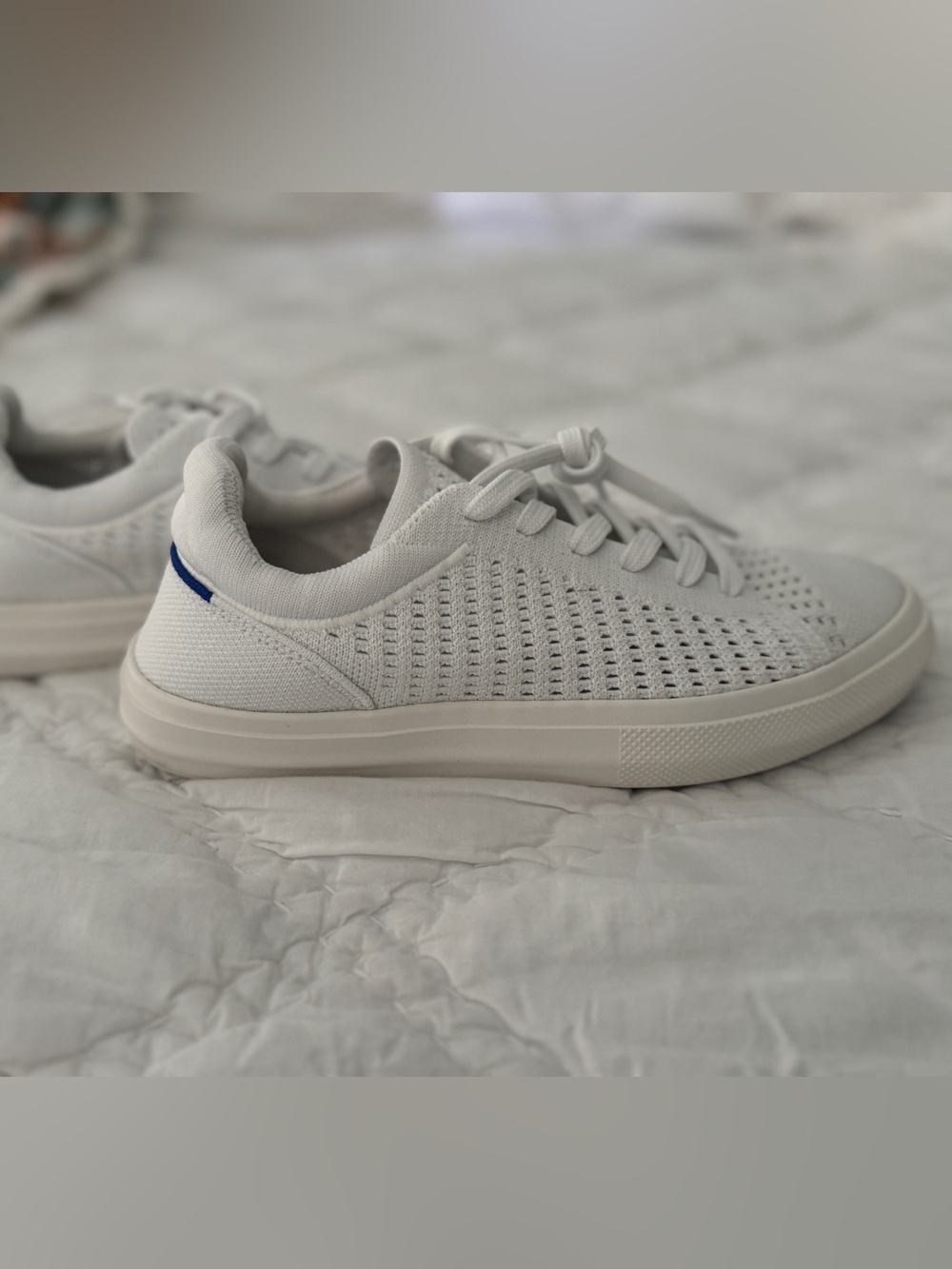 Rothy's Women's Knit Low-Top Sneakers — White with Blue Accent